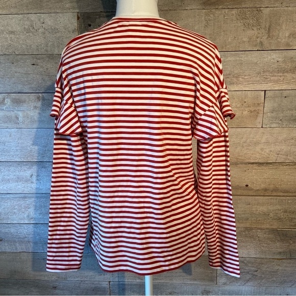 🛍️3/$30 H&M women’s  striped ruffled long sleeved shirt in size medium - Picture 14 of 15
